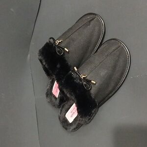 Kate Spade Black Fur-Trimmed "Lacey" Slippers Size 9b